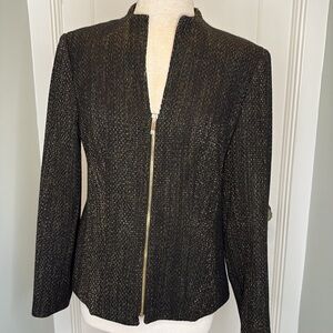 Jones New York Collection Black Gold Tweed Zip Front Blazer Size 8